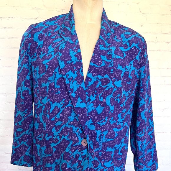 90's Funky Purple & Turquoise Lightweight Blazer - Size 16/Large - Picture 2 of 10